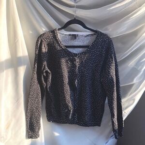 H&M Polka Dot Button Up Black Cardigan Sweater‎ Large Cotton Work Femme Capsule
